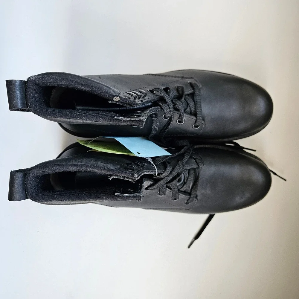 Black Leather Lace Up Combat Boots Mens 9D Tactical Work Ankle Oil Resistant